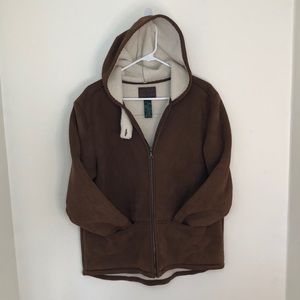 RARE Ralph Lauren Dry Goods Faux Suede Hooded Jacket Womens Large Shearling MINT